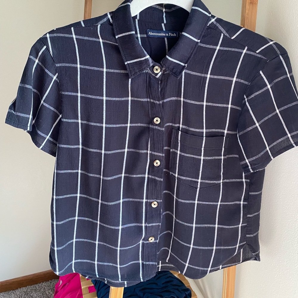 Abercrombie Windowpane Button Down Cotton Shirt - image 1